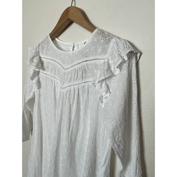 NWT DRA Los Angeles Eyelet Ruffle Short Mini Dress Women’s Sz Medium White - Picture 2 of 8